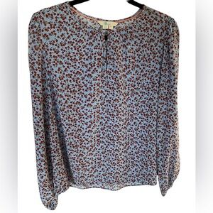 Boden Blue Red Floral Blouse Keyhole Neck Long Sleeve Boho Cottagecore Top US 10